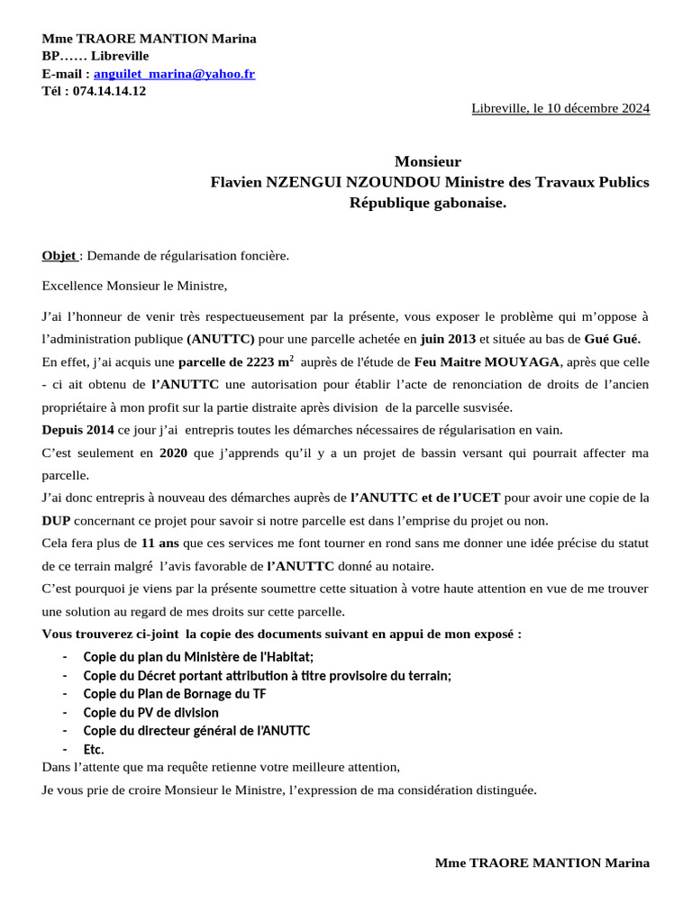 Demande de régularisation foncière | PDF