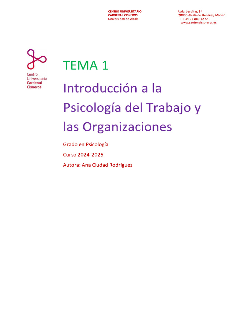 TEMA 1 Introducción A La Psicología Del Trabajo y Las Organizaciones ...