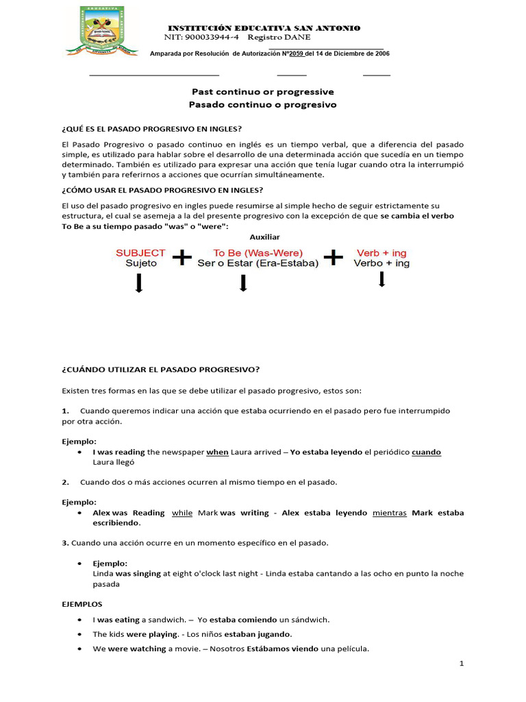 Uso del Pasado Progresivo en Inglés | PDF | Mecánica del lenguaje ...