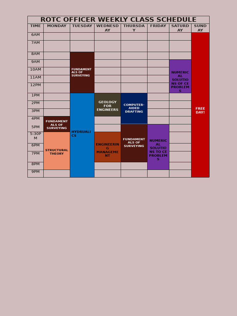 ROTC OFFICER WEEKLY CLASS SCHEDULE 1ST SEM | PDF