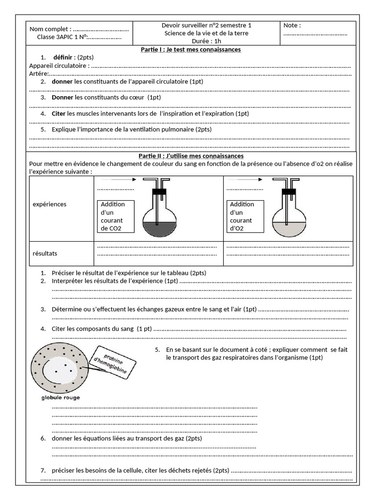 Devoir N2 Semestre 1 SVT 3AC Modele Word 4 | PDF