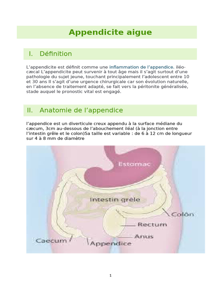 Appendicite aiguë : symptômes et traitement | PDF | Spécialités ...