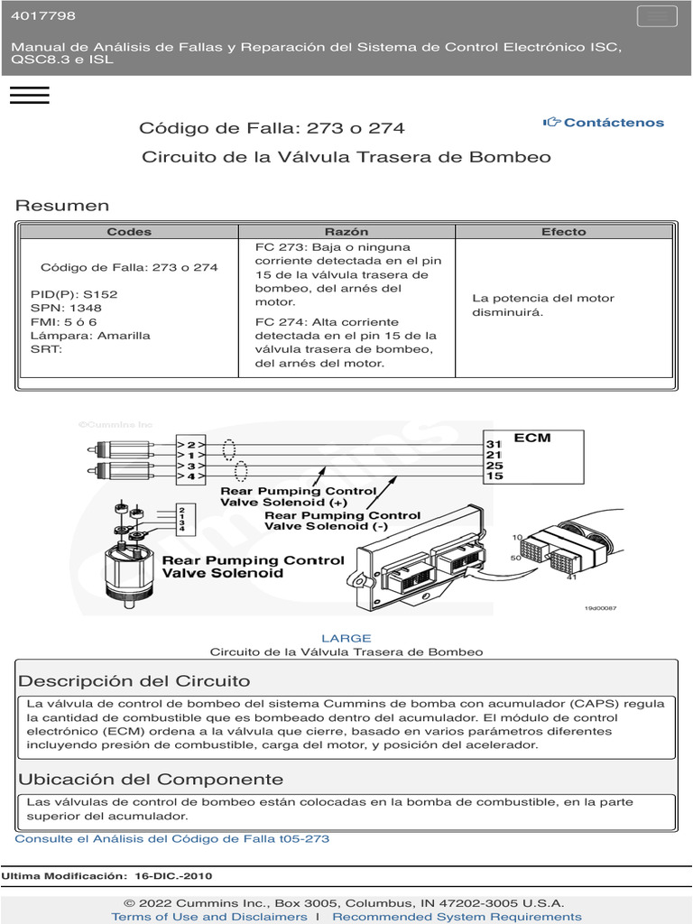 Code 273 o 274 Circuito de La Válvula Trasera de Bombeo | PDF