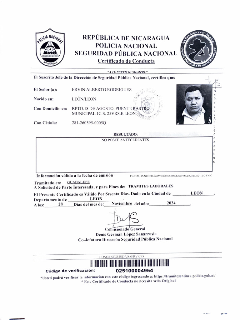 Certificado de Conducta y Salud en Nicaragua | PDF
