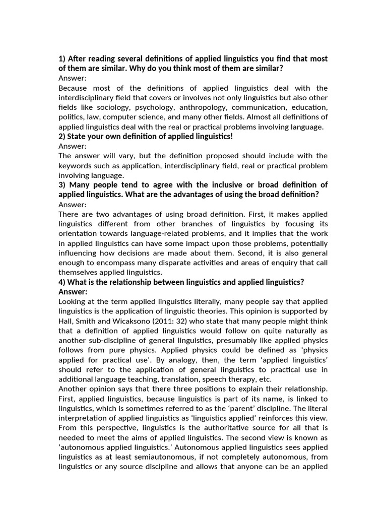 Understanding Applied Linguistics Concepts | PDF | Word | Linguistics