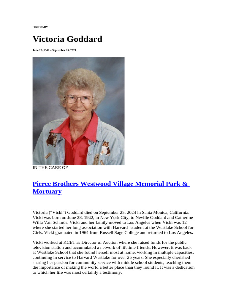 Obituario de Victoria Goddard | PDF