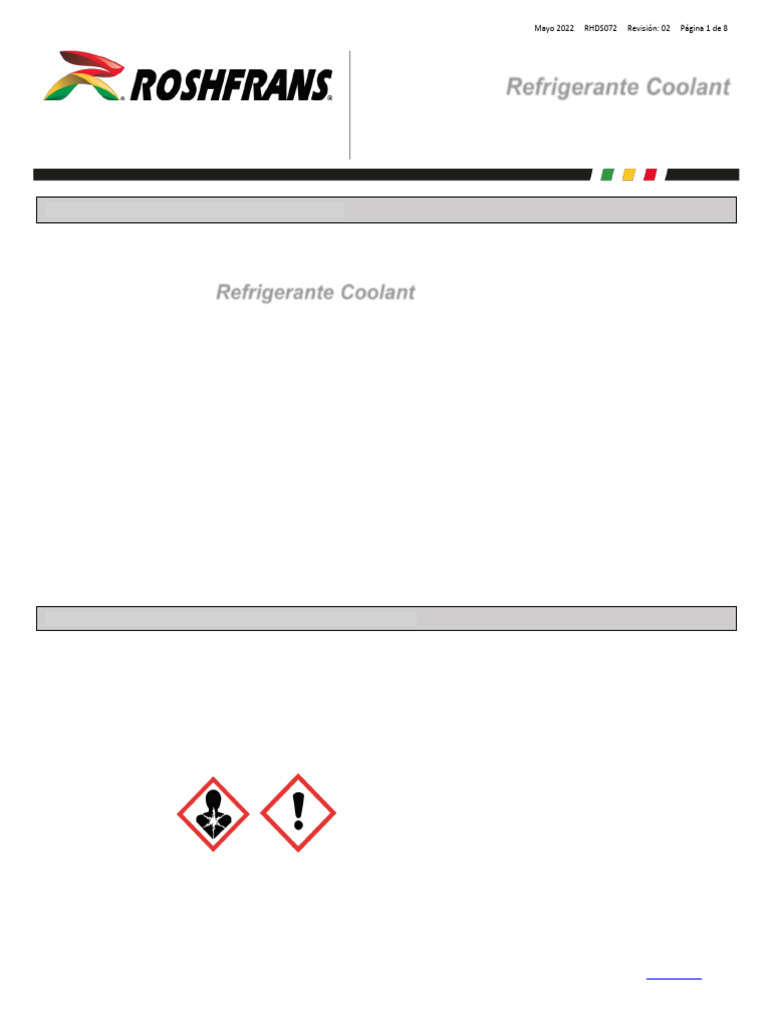 Hoja de Seguridad Refrigerante Coolant | PDF | Agua | Dióxido de carbono