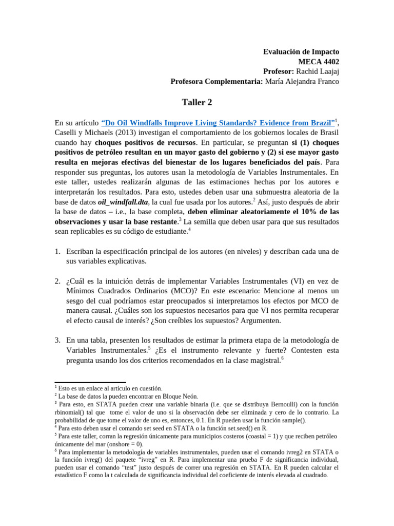 Taller 2 - Variables Instrumentales | PDF | Matemáticas Aplicadas