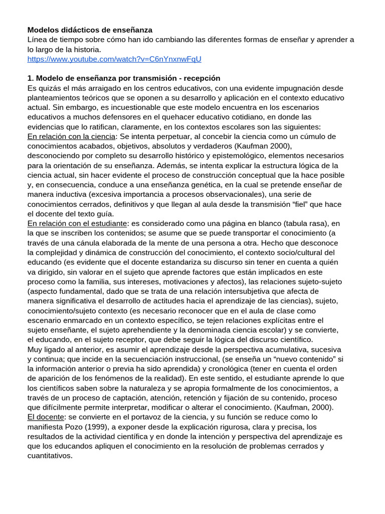 Modelos Didácticos de Enseñanza | PDF | Conocimiento | Aprendizaje
