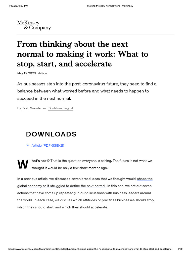 Making The New Normal Work - McKinsey | PDF | Supply Chain | Climate Change