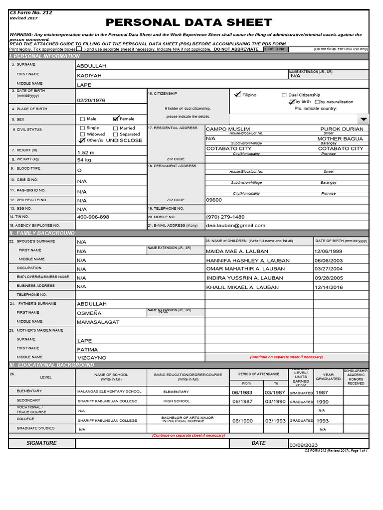 Csc Form 212 Revised 2017 Editable | PDF | Government