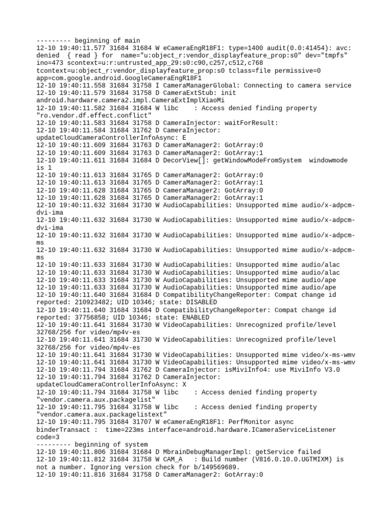 Camera Service Log Analysis | PDF | Computing | Software