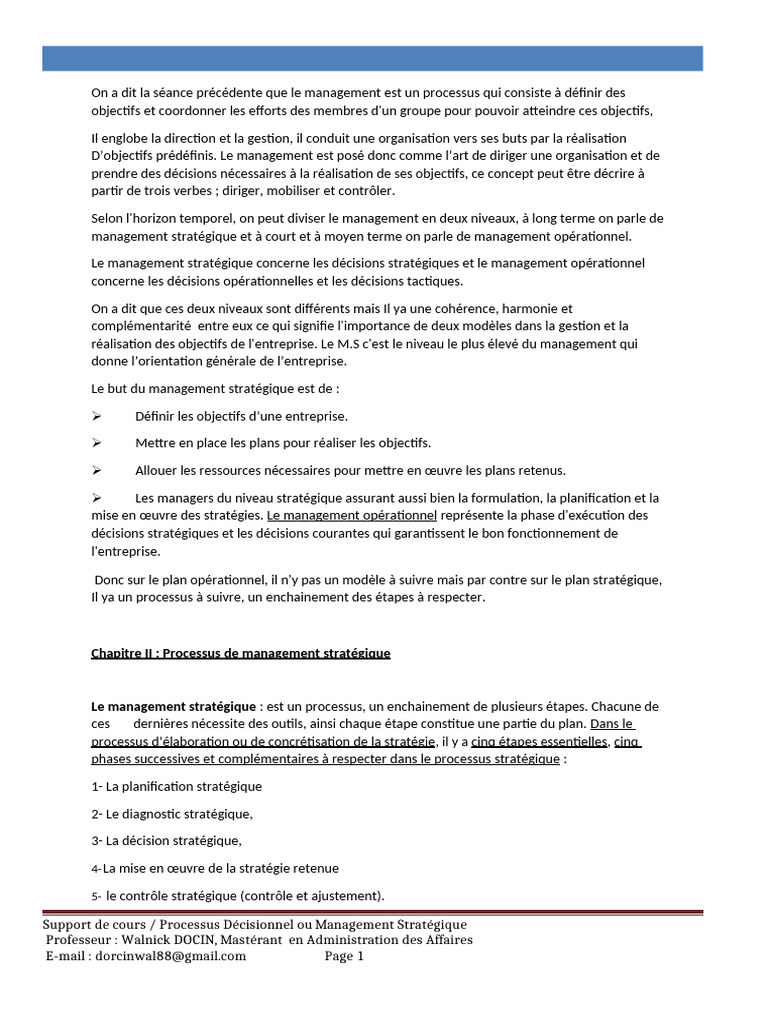 Processus de Management Stratégique | PDF | Gestion stratégique ...