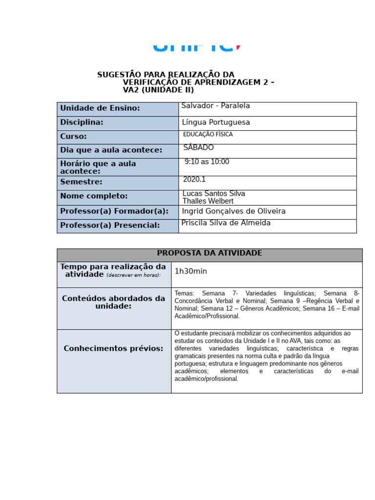 Verificação de Aprendizagem em Língua Portuguesa | PDF | Linguística ...