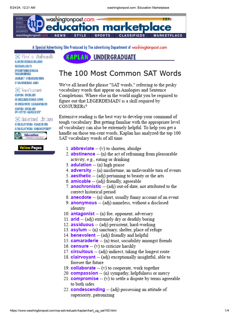 Top 100 SAT Vocabulary Words | PDF | Psychology | Psychological Concepts