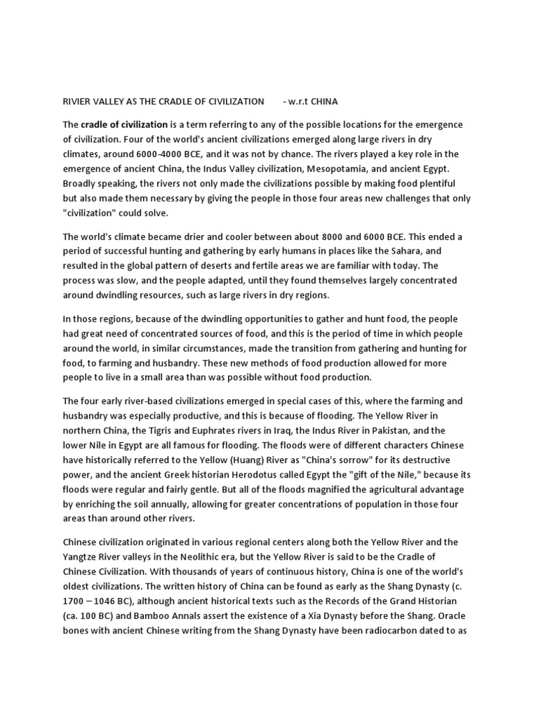 River Valley As Cradle of Civilization China PDF History Of China Civilization