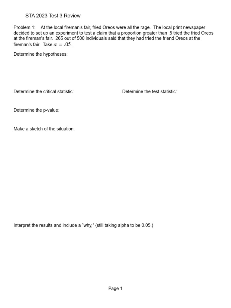 STA+2023+Review+for+Test+3 | PDF | P Value | Statistical Significance