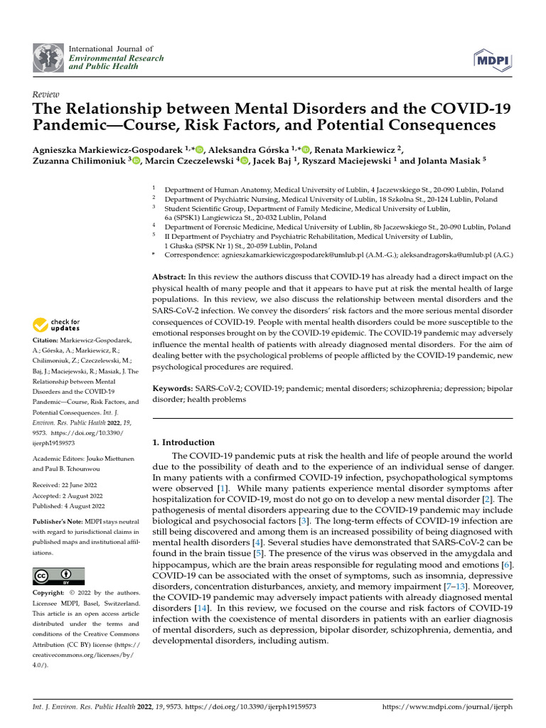 Mental Disorders and The COVID-19 | PDF | Mental Disorder | Major ...