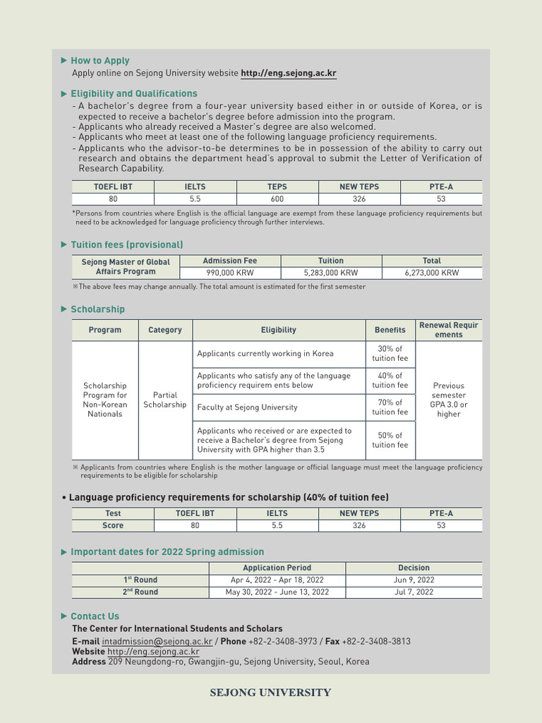Sejong University MPA Program Guide | PDF | Public Administration ...
