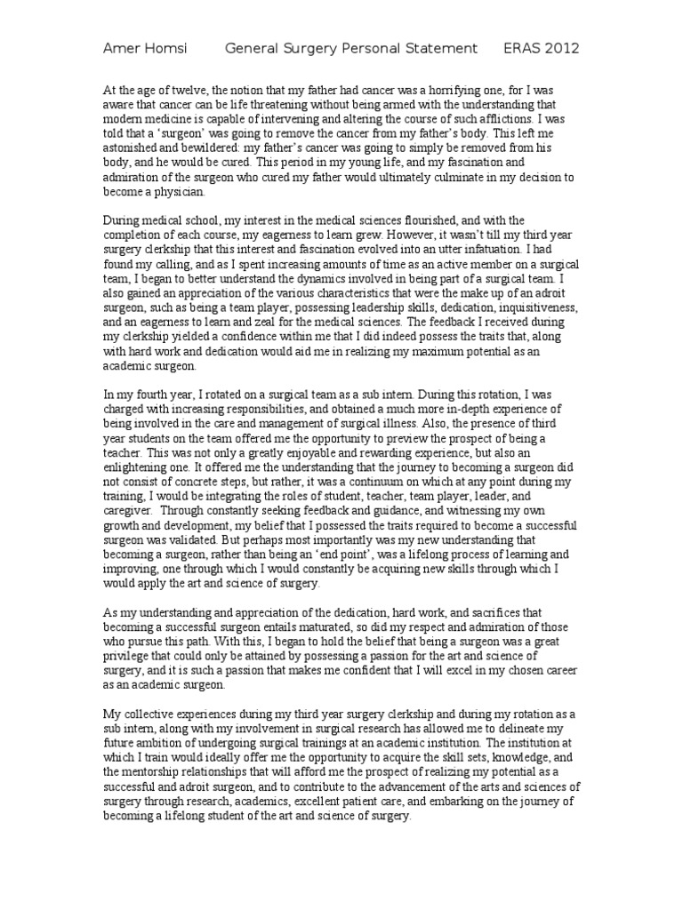 General Surgery Personal Statement | PDF | Surgery | Medicine