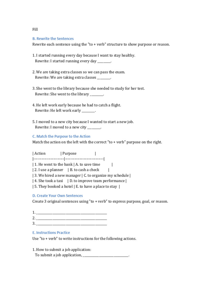 Purpose-Driven Sentence Exercises | PDF