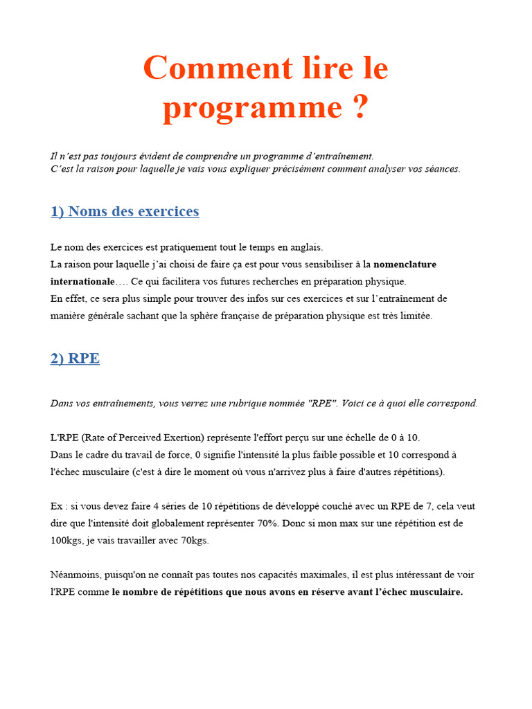 Guide pour comprendre un programme d'entraînement | PDF | Douleur