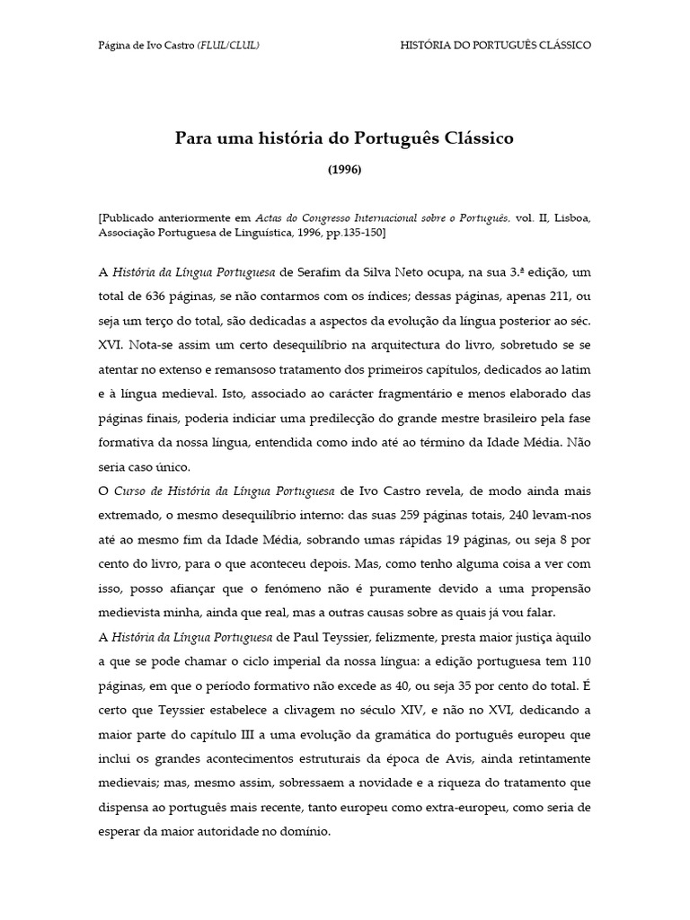 História do Português Clássico: Análise e Desafios | PDF | Português ...