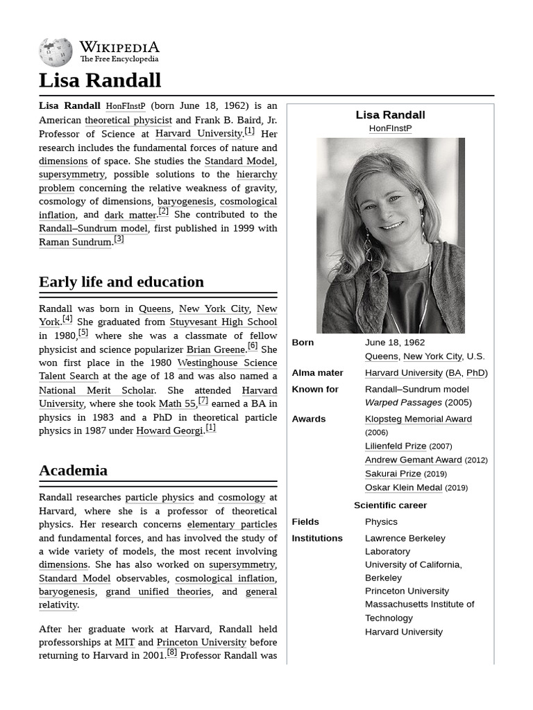 Lisa Randall: 2012 Gemant Award Winner | PDF