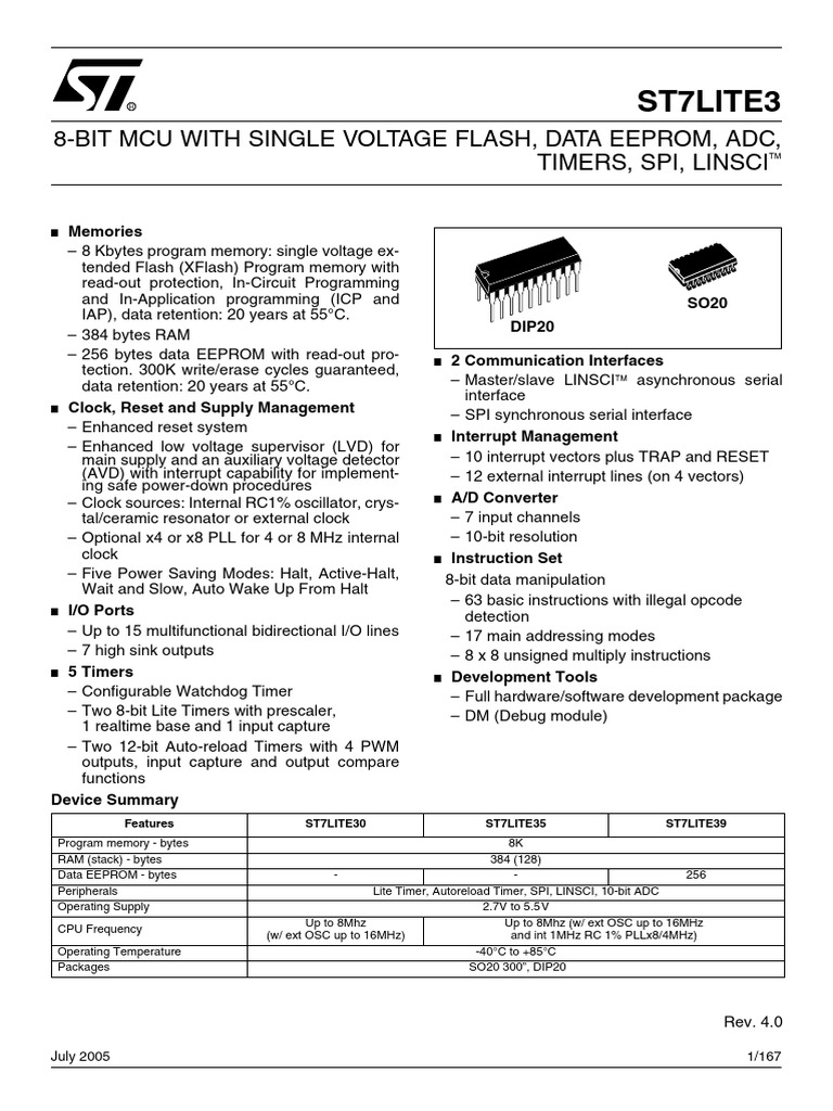 ST7FLITE39F2M6 | PDF | Flash Memory | Random Access Memory