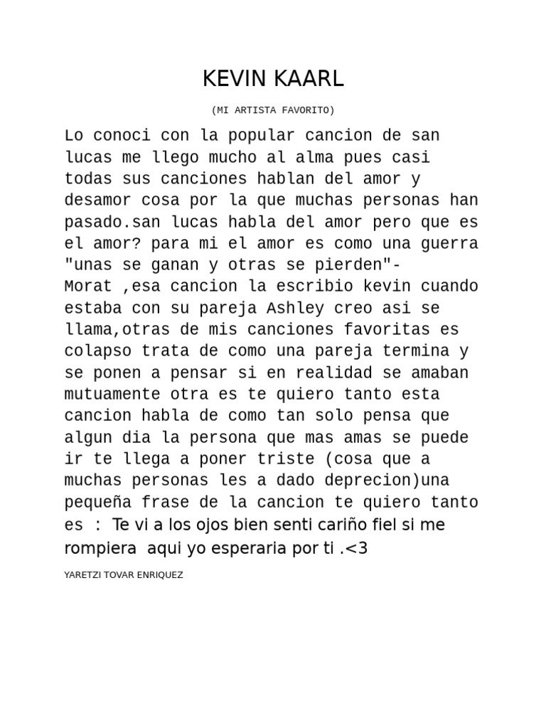 Kevin Kaarl: Amor y Desamor en Canciones | PDF
