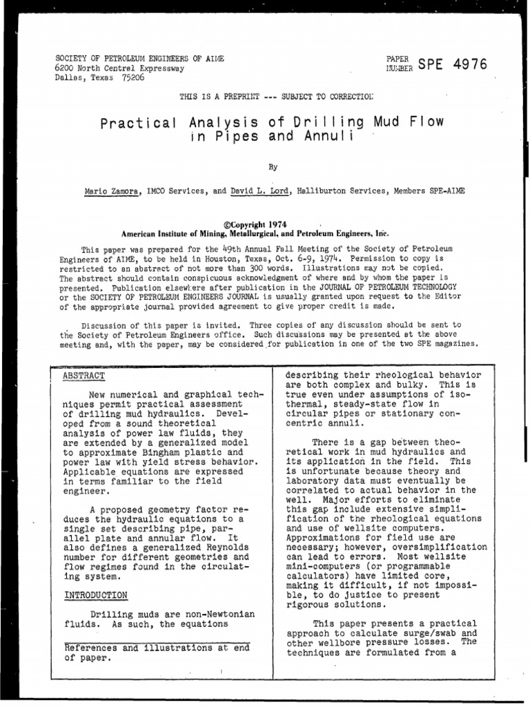 Analysis Pipe Annuli SPE4976 | PDF | Reynolds Number | Fluid Dynamics
