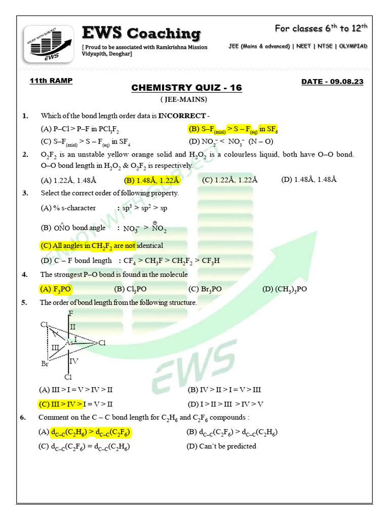 Bond Lengths and Geometry in O2F2 | PDF | Atomic Orbital | Chemical Bond