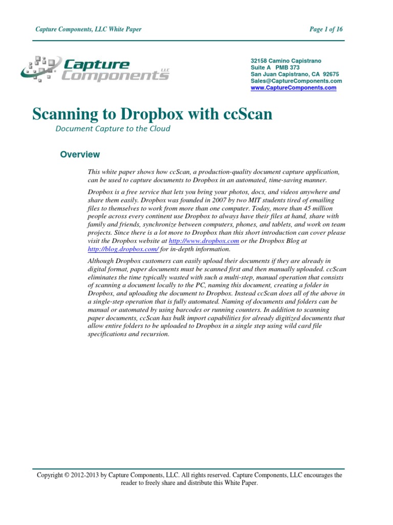 Scan To Dropbox With Ccscan PDF Image Scanner Search Engine Indexing