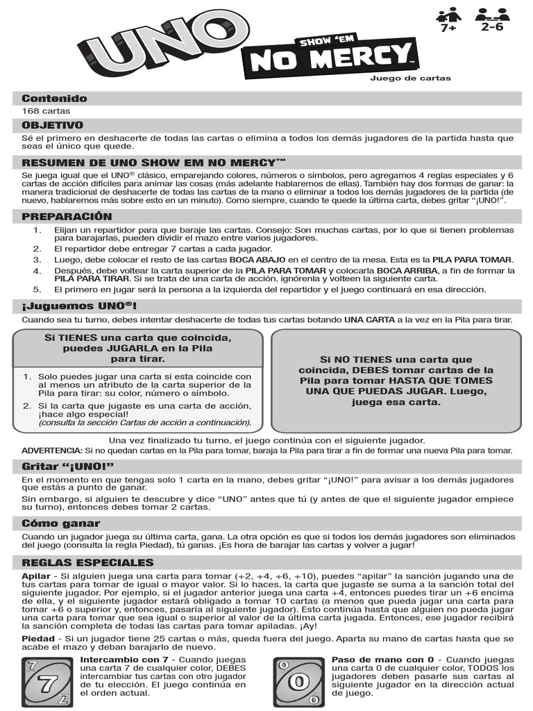Reglas Del UNO Mercy | PDF | Jugando a las cartas | Juego de azar