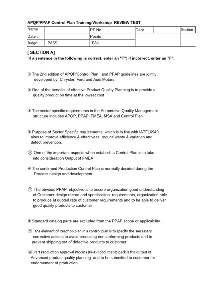 APQP/PPAP Control Plan Test Review | PDF | Specification (Technical ...