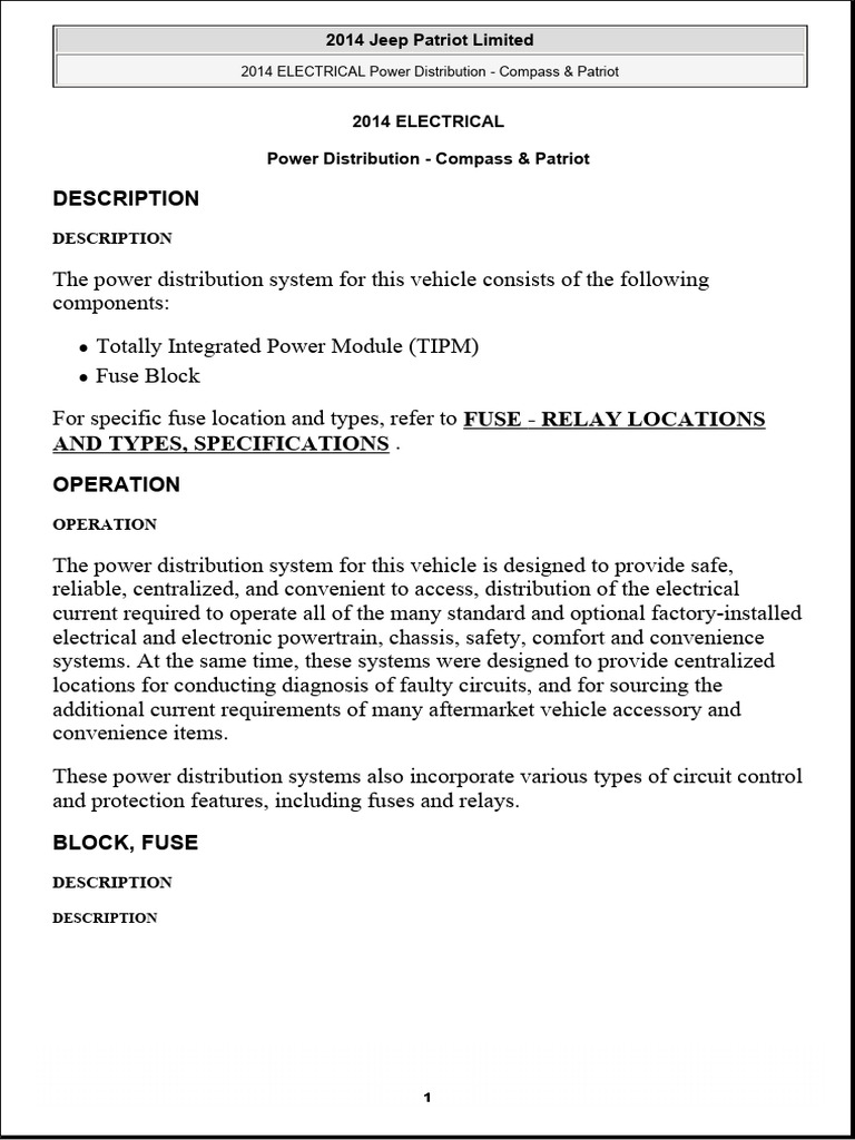 2014 Jeep Patriot Power Distribution Guide | PDF | Fuse (Electrical)