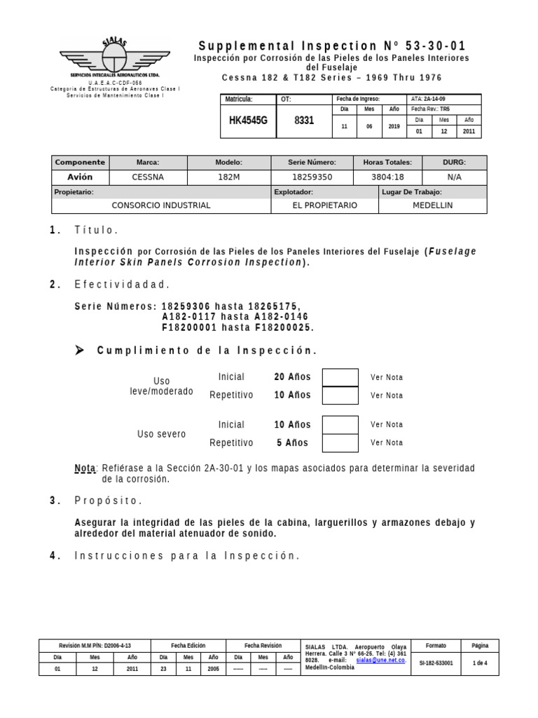Supplemental Inspection 53 30 01 Pdf Configuraciones De Aeronaves