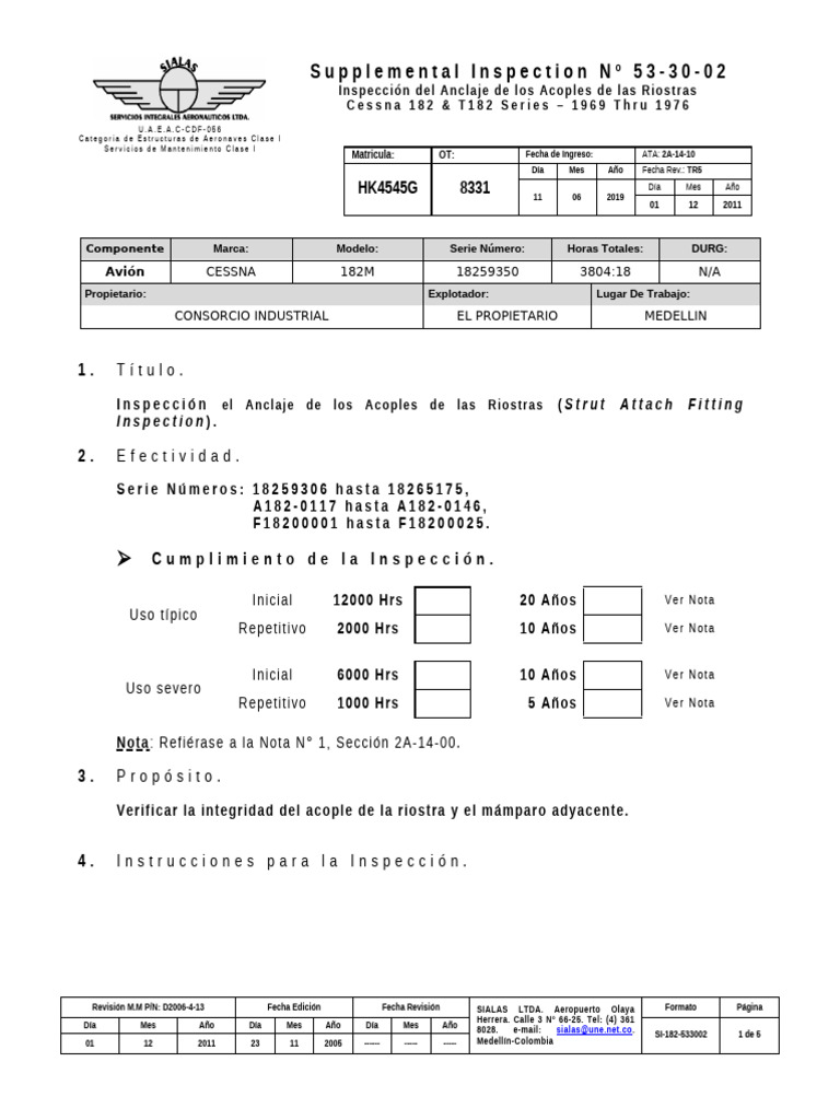 Inspección De Anclajes Cessna 182 Pdf Aviación Aeronave
