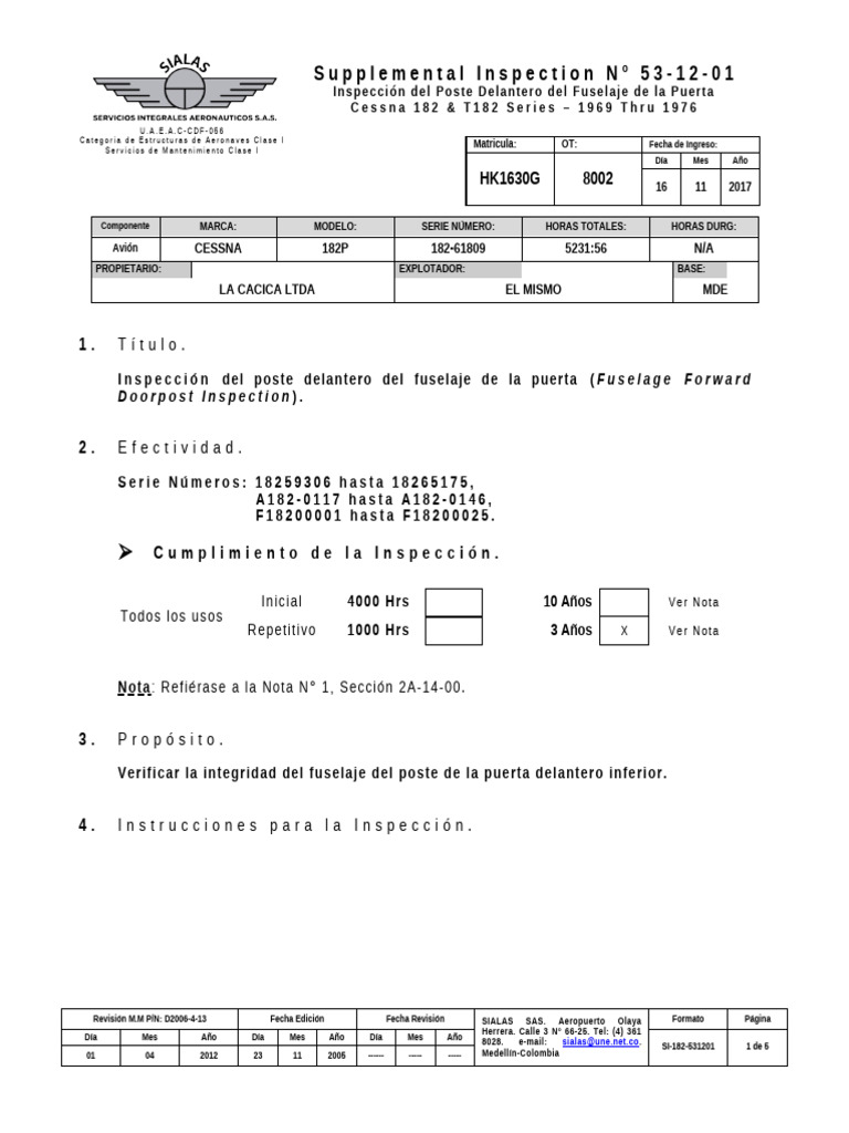 Supplemental Inspection 53 12 01 Pdf Aviación Aeronave