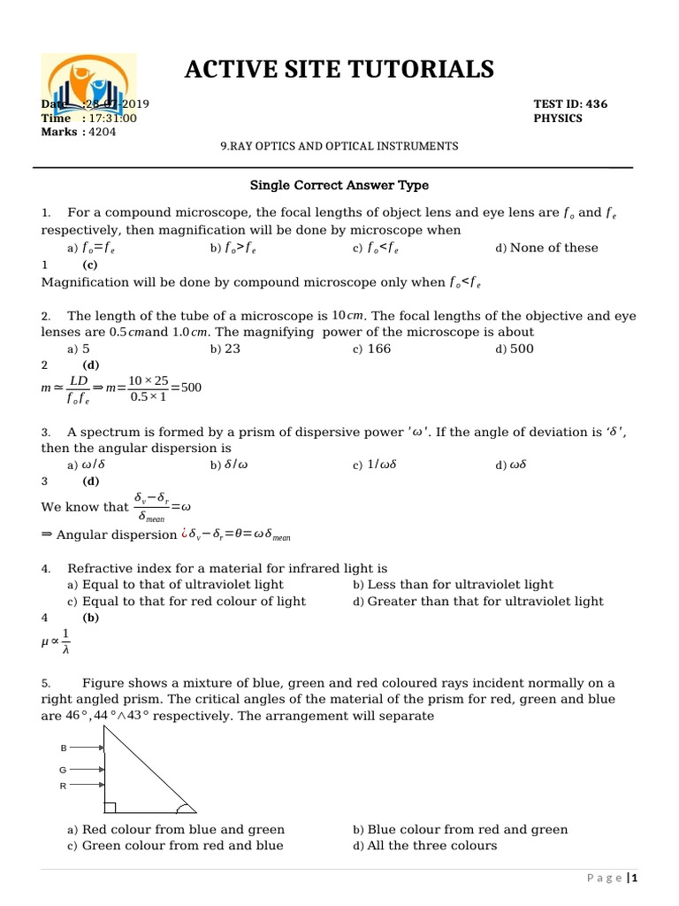 B.3 Ray Optics and Optical Instruments-1 | PDF | Optics | Refraction