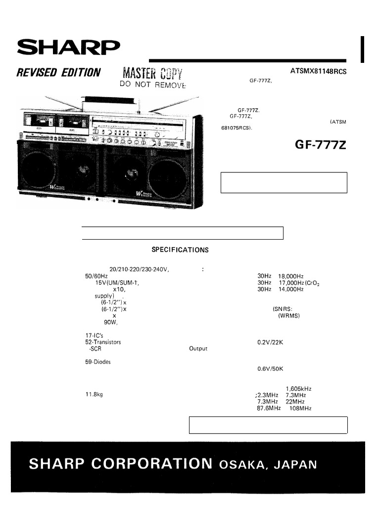 Sharp Gf777 | PDF | Loudspeaker | Physical Quantities