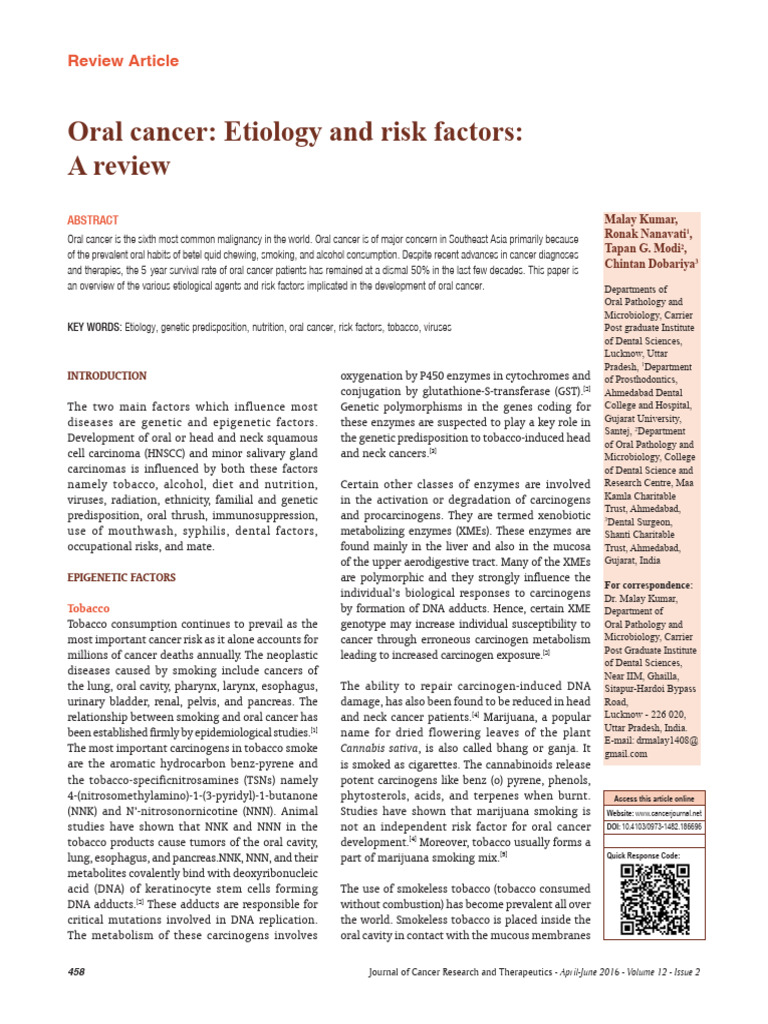 Oral Cancer: Causes and Risk Factors | PDF | Cancer | Head And Neck Cancer