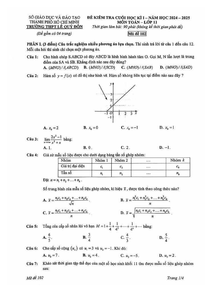 De Cuoi Hoc Ki 1 Toan 11 Nam 2024 2025 Truong THPT Le Quy Don TP HCM | PDF