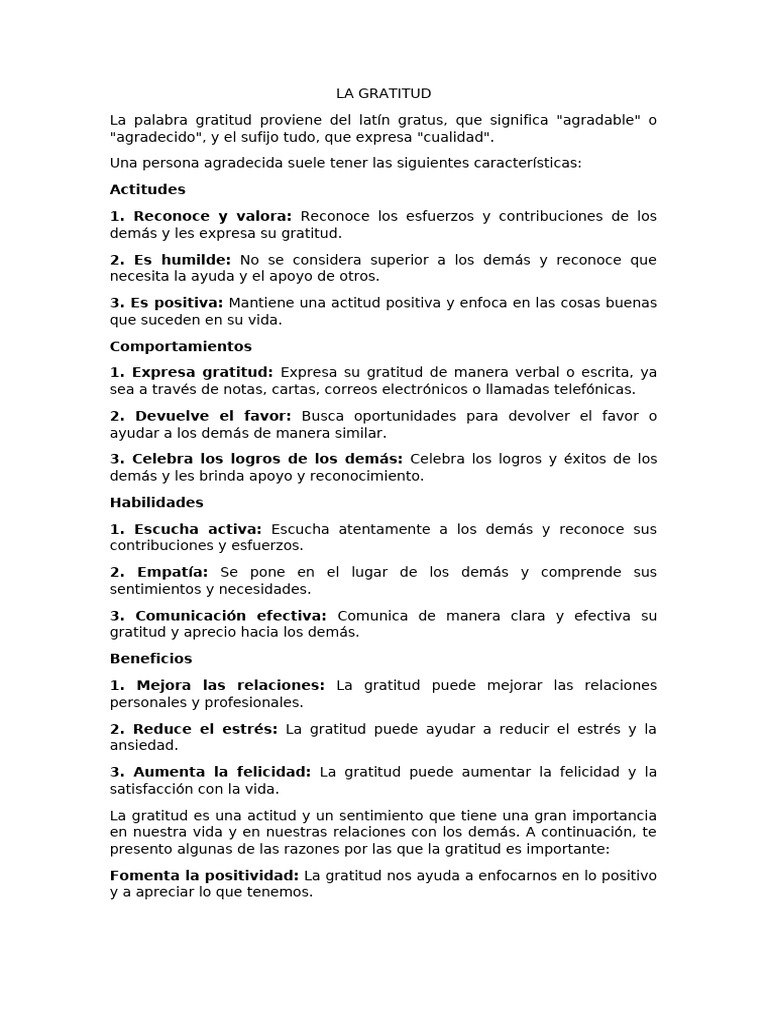 Importancia de la Gratitud en la Vida | PDF | Gratitud | Autoestima