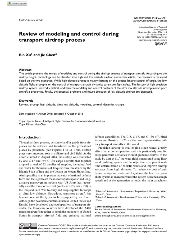 Xu Chen 2016 Review of Modeling and Control During Transport Airdrop ...