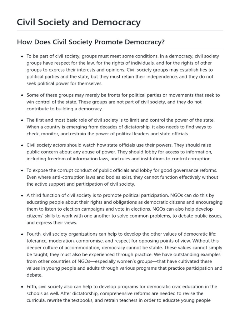 Civil Society and Democracy | PDF | Democracy | Political Ideologies