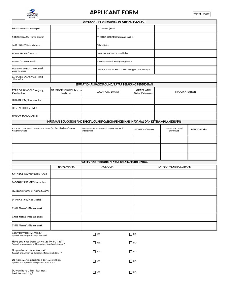 Formulir Permohonan Pekerjaan | PDF