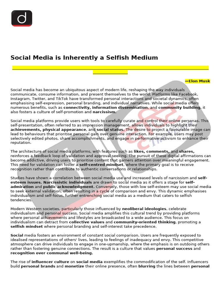 The Selfish Nature of Social Media | PDF | Social Media | Popular ...