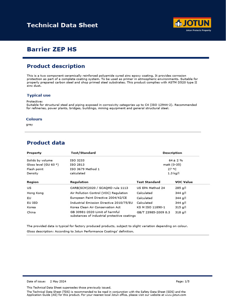 Zinc Epoxy Coating Technical Data Sheet | PDF | Coating | Paint