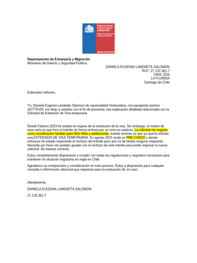 Modelo carta explicacion extranjeria pdf